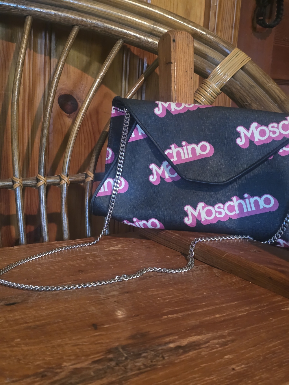 Moschino Barbie By Jeremy Scott Black Crossbody with Pink Logo Print - Picture 4 of 16